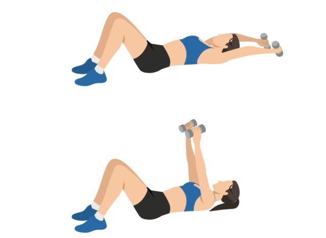 dumbbell pullover, concept of back workouts for bra flab