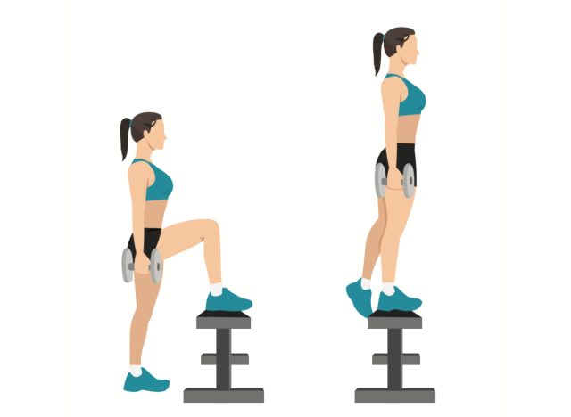 dumbbell step-ups exercise, compound exercises for women to get lean