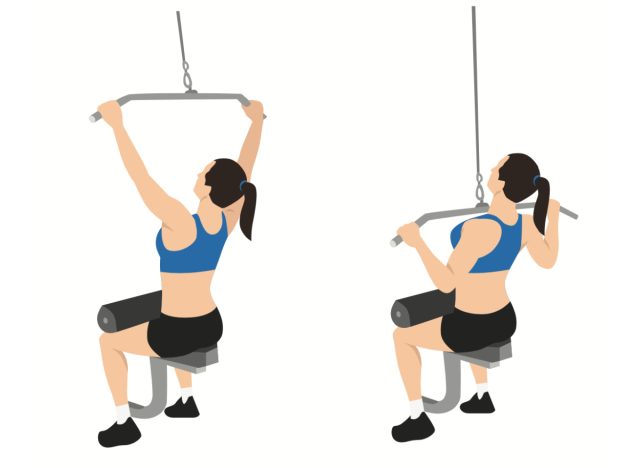 lat pulldown illustration, concept of back workouts for bra flab