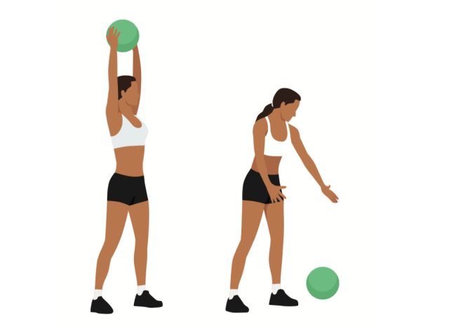 illustration of medicine ball slams, concept of weight-loss workouts for beginners