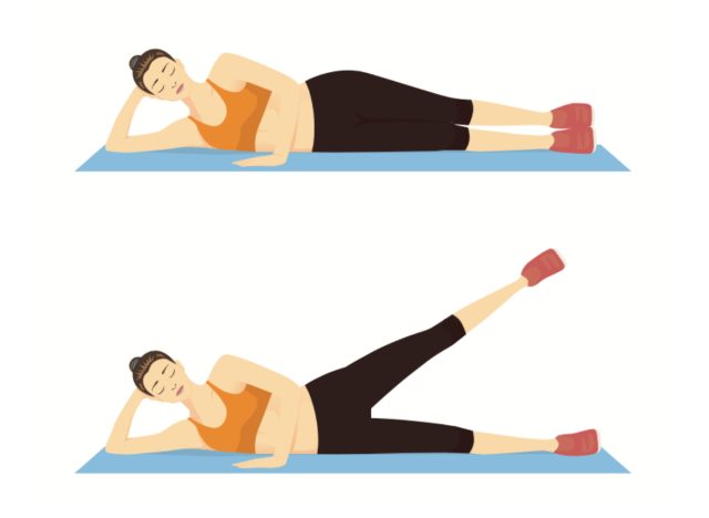 side lying leg raises illustration, concept of bodyweight workouts for women to lose weight
