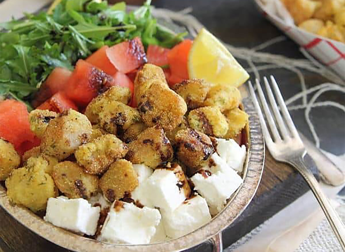 salad with watermelon feta and scallops